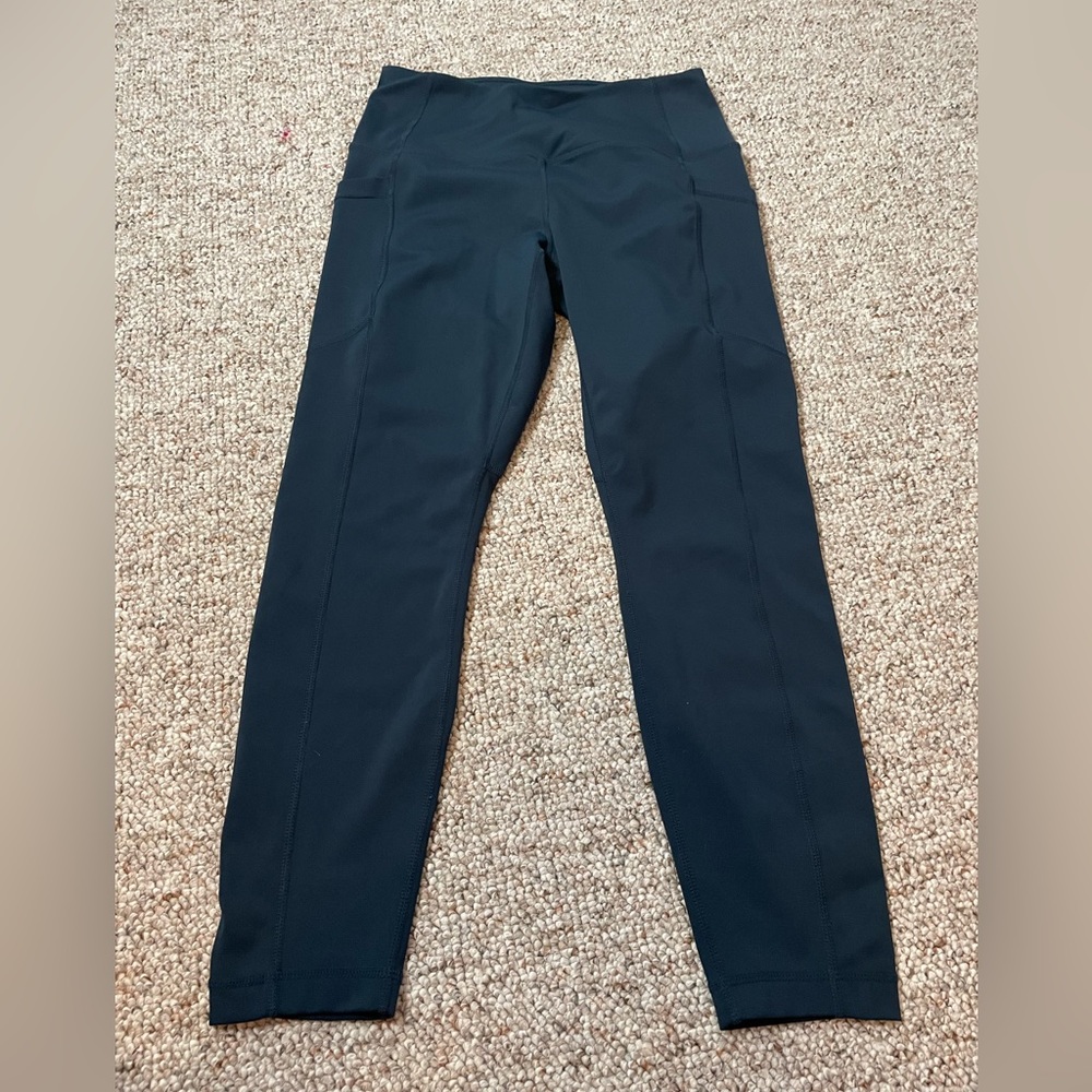 90 Degree Women's Size Medium Dark Aqua 3/4 Length Leggings w/ Side Pockets